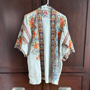 Johnny Was Embroidered Floral Patch in Pink, Yellow, Teal on Cream